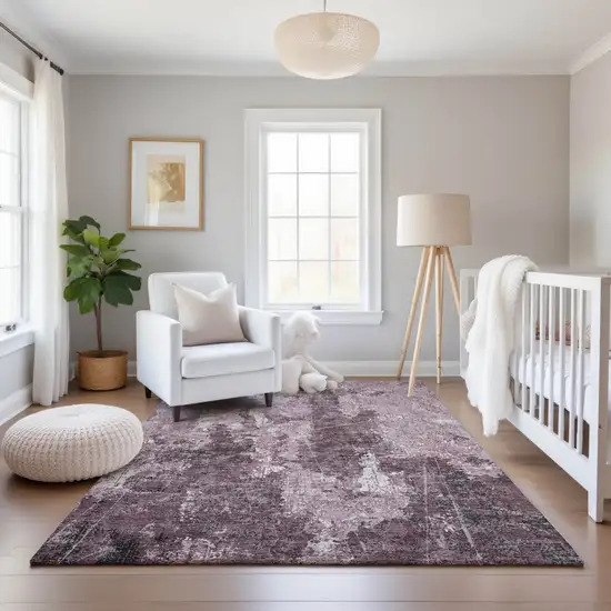 8' Pink Charcoal And Ivory Abstract Washable Area Rug With UV Protection Photo 5