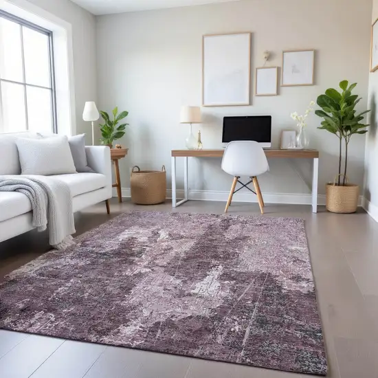 8' Pink Charcoal And Ivory Abstract Washable Area Rug With UV Protection Photo 4