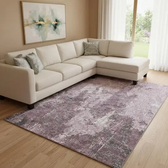 8' Pink Charcoal And Ivory Abstract Washable Area Rug With UV Protection Photo 2