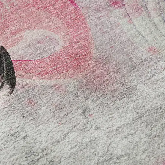 8' Pink Charcoal And Ivory Geometric Washable Round Rug With UV Protection Photo 9