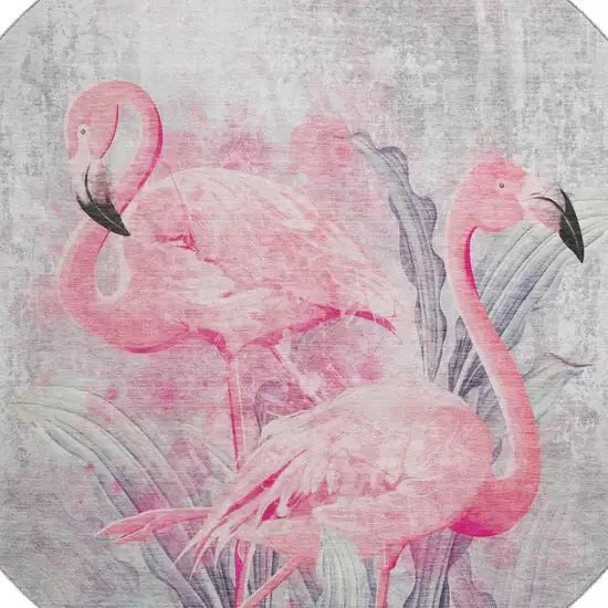 8' Pink Charcoal And Ivory Geometric Washable Round Rug With UV Protection Photo 3