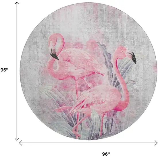 8' Pink Charcoal And Ivory Geometric Washable Round Rug With UV Protection Photo 3