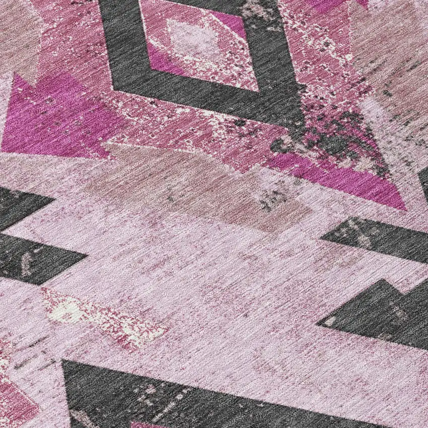 8' Pink Charcoal And Mauve Round Aztec Washable Indoor Outdoor Area Rug Photo 8