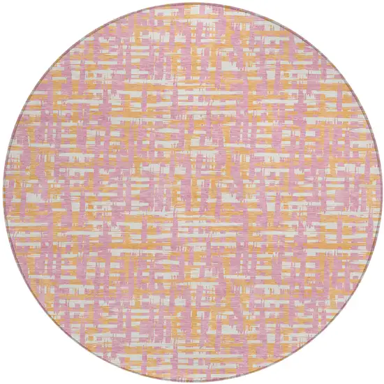 8' Pink Copper And Beige Round Abstract Washable Indoor Outdoor Area Rug Photo 2
