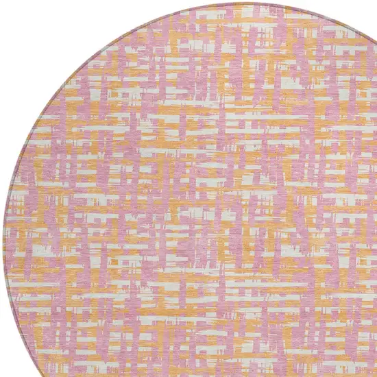 8' Pink Copper And Beige Round Abstract Washable Indoor Outdoor Area Rug Photo 6