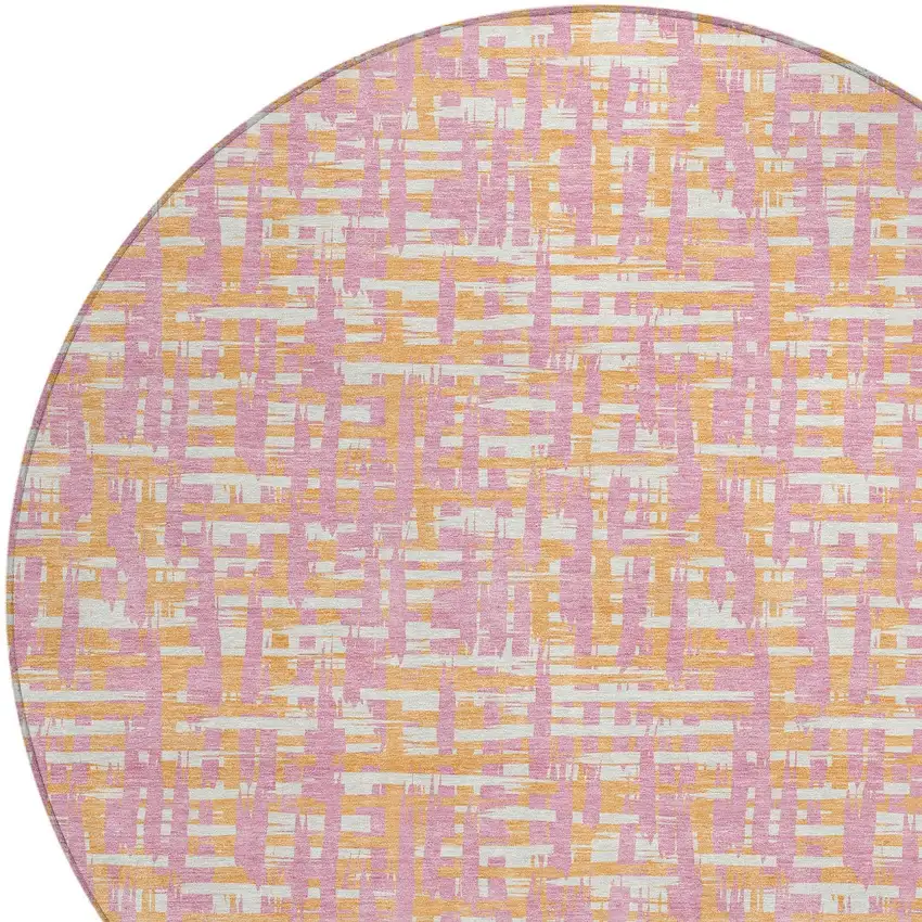 8' Pink Copper And Beige Round Abstract Washable Indoor Outdoor Area Rug Photo 6