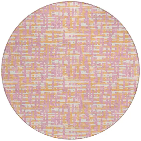 8' Pink Copper And Beige Round Abstract Washable Indoor Outdoor Area Rug Photo 7