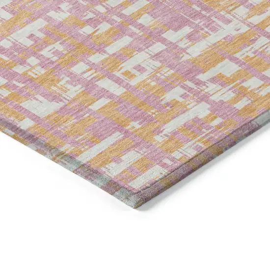8' Pink Copper And Beige Round Abstract Washable Indoor Outdoor Area Rug Photo 3