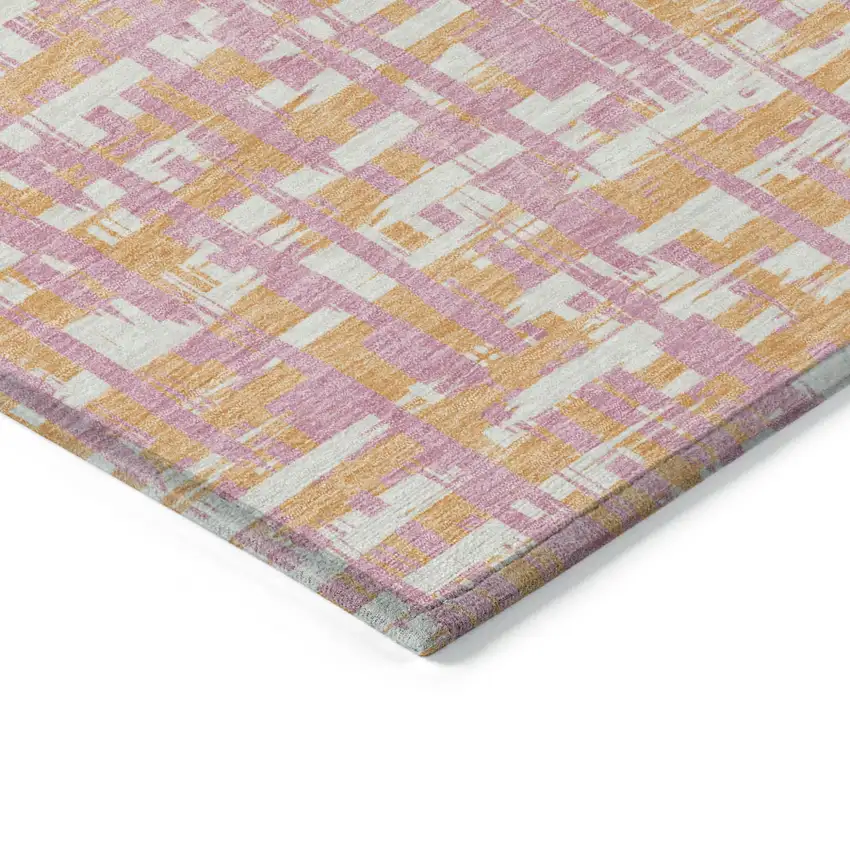 8' Pink Copper And Beige Round Abstract Washable Indoor Outdoor Area Rug Photo 3
