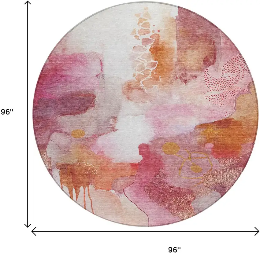 8' Pink Copper And Ivory Round Abstract Washable Indoor Outdoor Area Rug Photo 9