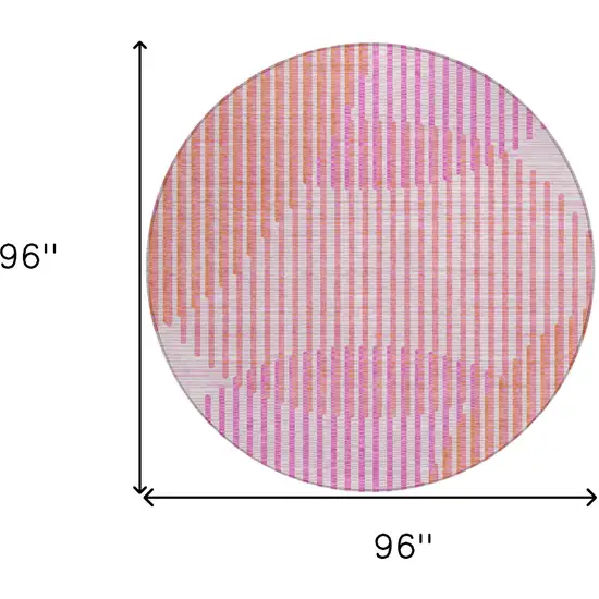 8' Pink Copper And Ivory Round Geometric Washable Indoor Outdoor Area Rug Photo 3