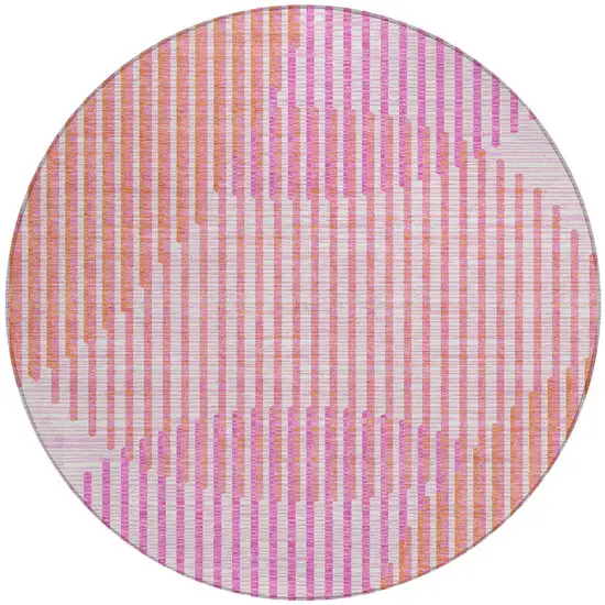 8' Pink Copper And Ivory Round Geometric Washable Indoor Outdoor Area Rug Photo 6