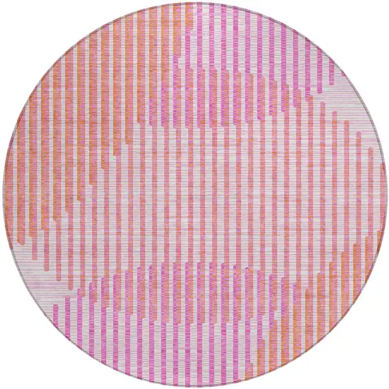 8' Pink Copper And Ivory Round Geometric Washable Indoor Outdoor Area Rug Photo 2
