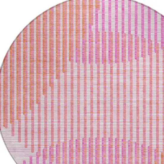 8' Pink Copper And Ivory Round Geometric Washable Indoor Outdoor Area Rug Photo 5