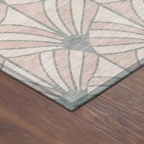 8' Pink Coral And Gray Round Seashell Washable Indoor Outdoor Area Rug Photo 8