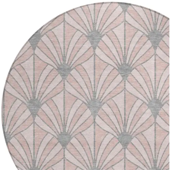 8' Pink Coral And Gray Round Seashell Washable Indoor Outdoor Area Rug Photo 2
