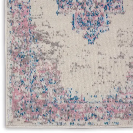 8' Pink Damask Power Loom Runner Rug Photo 9