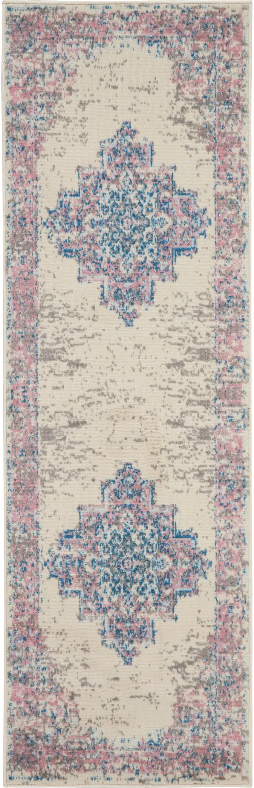 8' Pink Damask Power Loom Runner Rug Photo 3