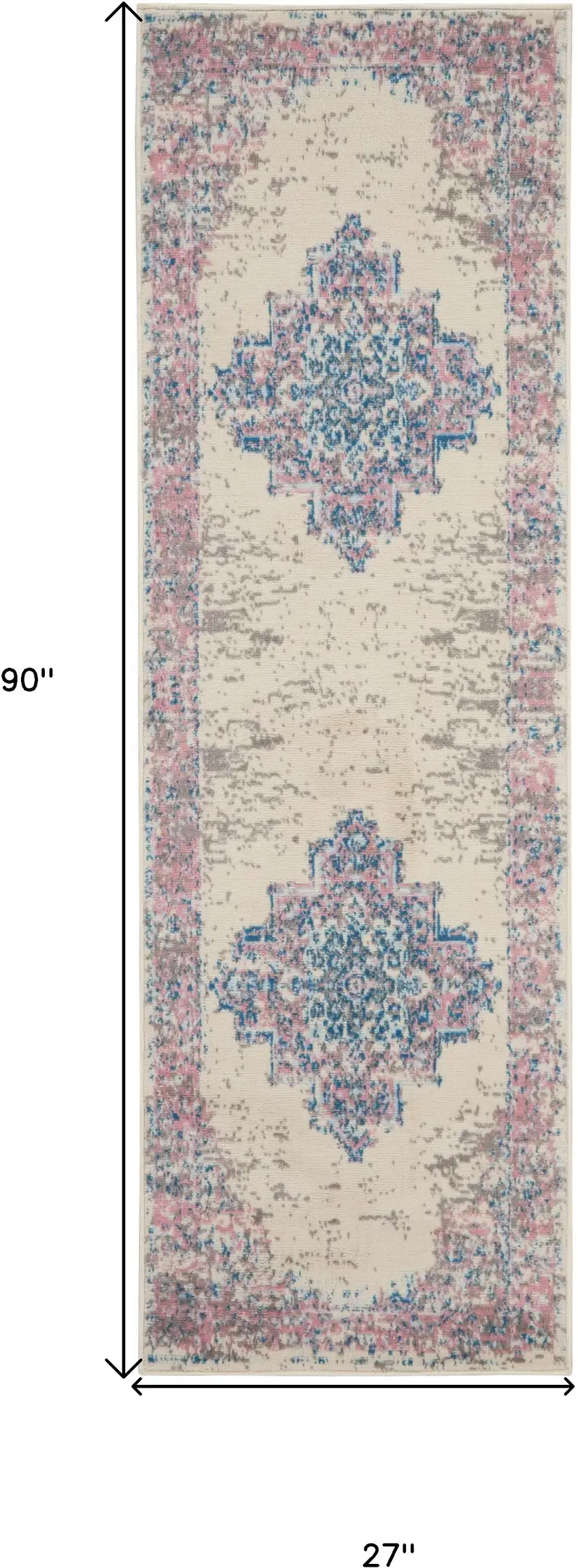 8' Pink Damask Power Loom Runner Rug Photo 7