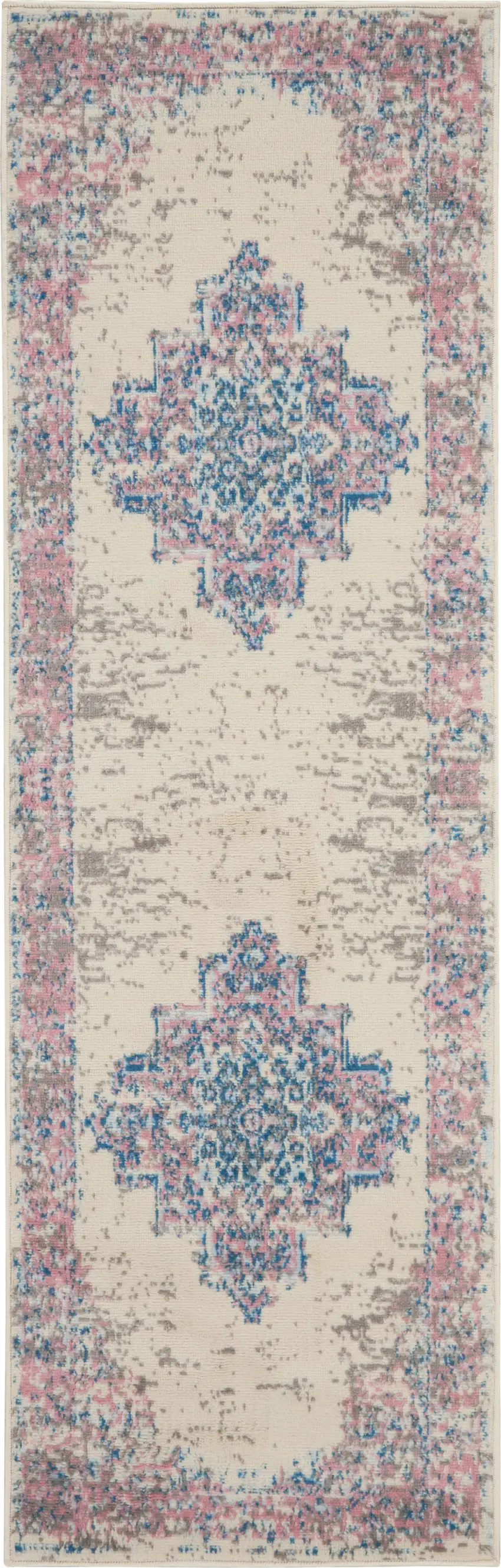 8' Pink Damask Power Loom Runner Rug Photo 1