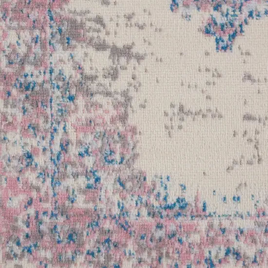 8' Pink Damask Power Loom Runner Rug Photo 4