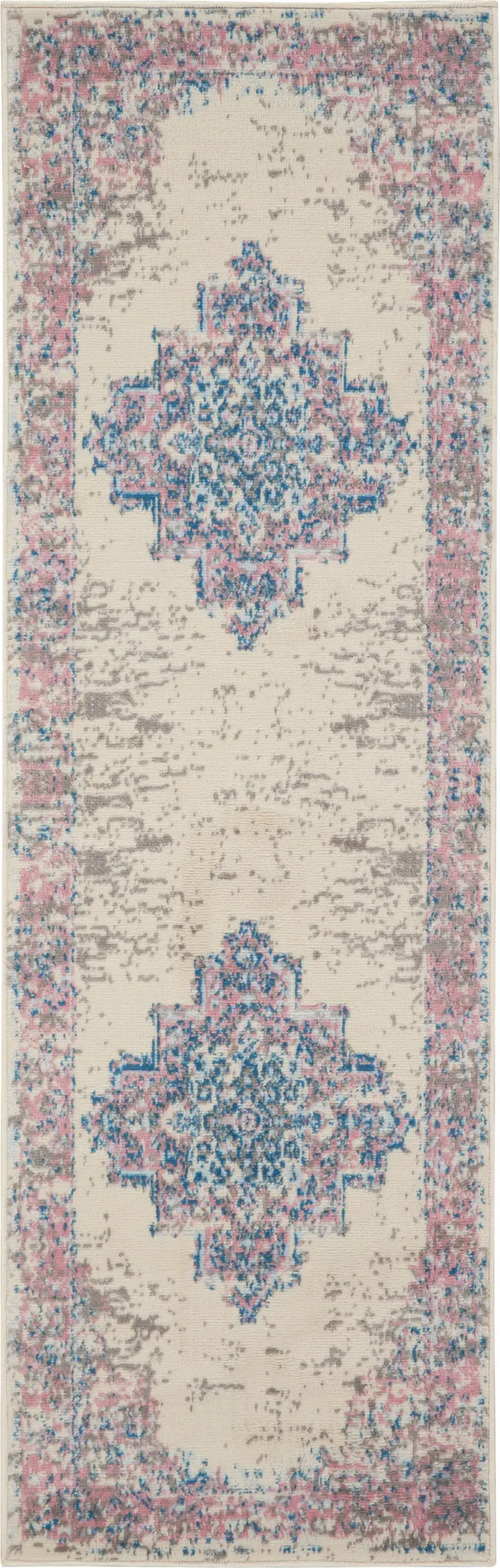 8' Pink Damask Power Loom Runner Rug Photo 2