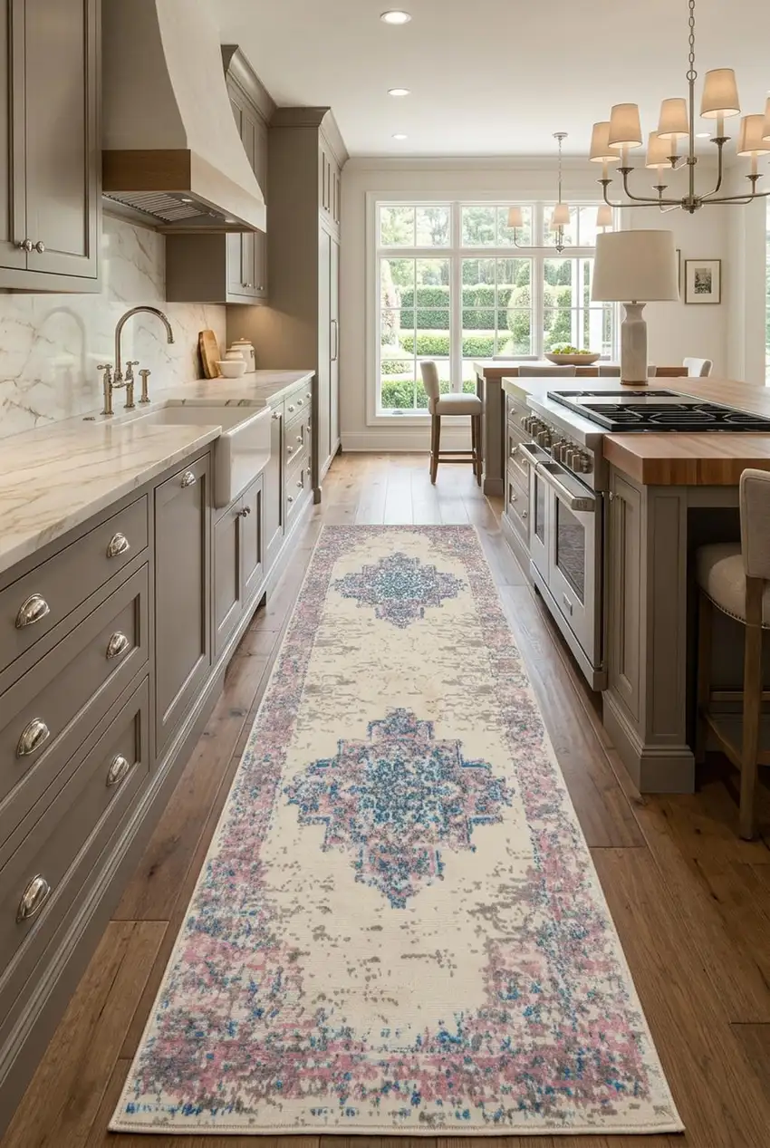 8' Pink Damask Power Loom Runner Rug Photo 1