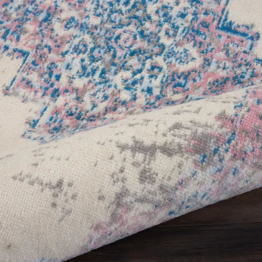 8' Pink Damask Power Loom Runner Rug Photo 9