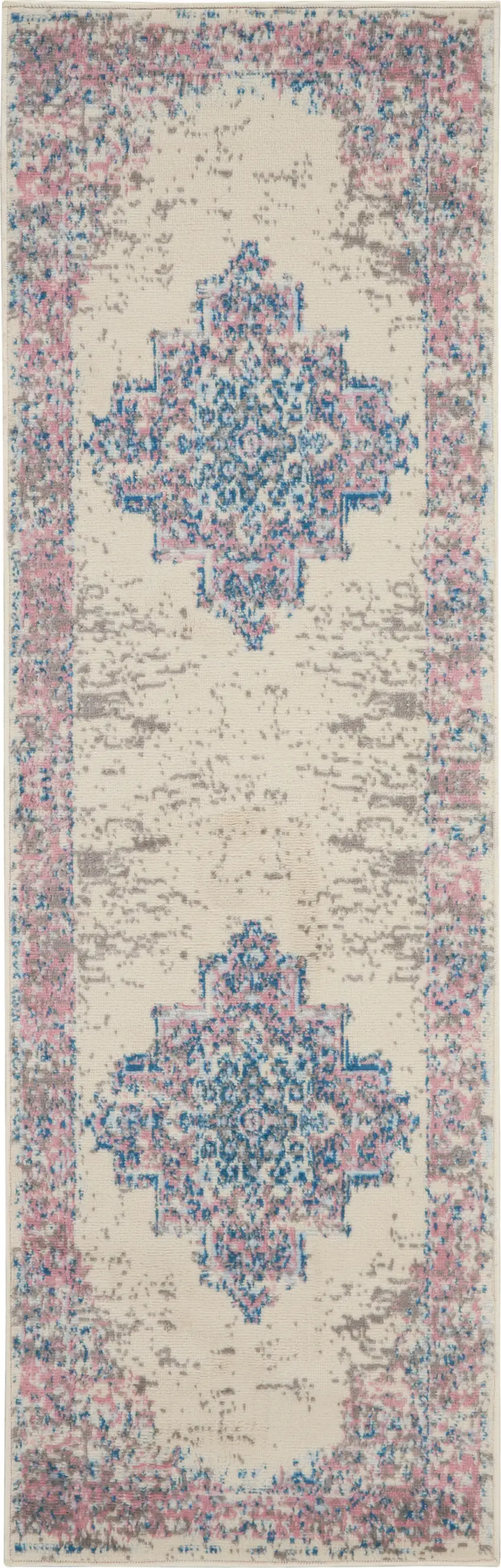 8' Pink Damask Power Loom Runner Rug Photo 2