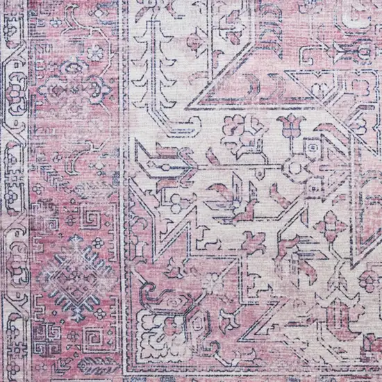 10' Pink Floral Distressed Runner Rug Photo 8