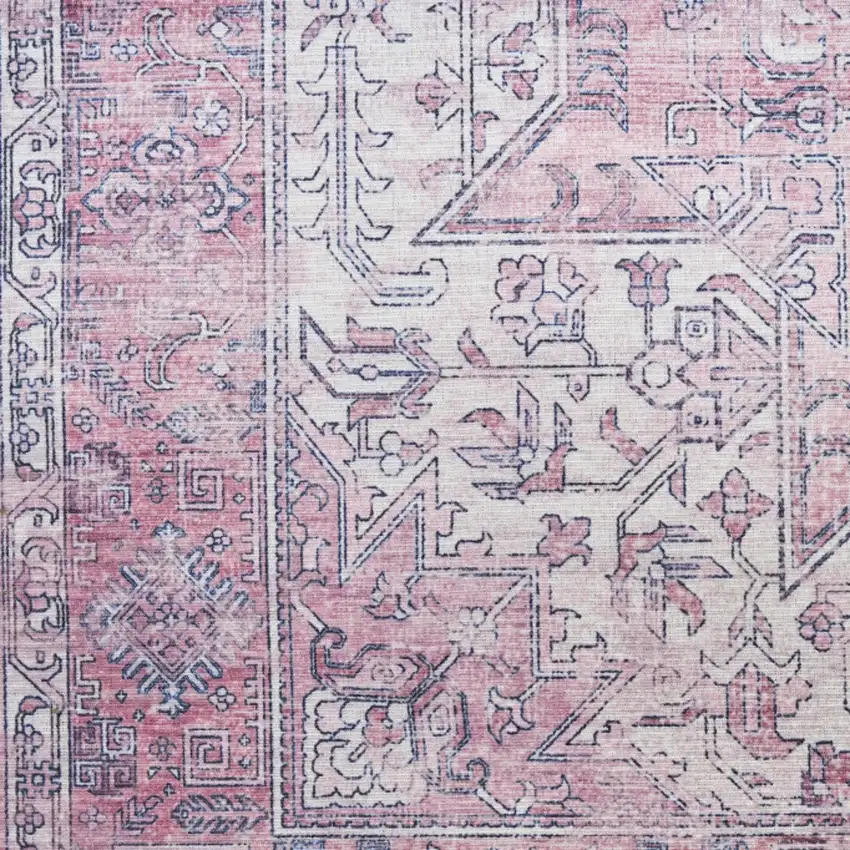 10' Pink Floral Distressed Runner Rug Photo 8