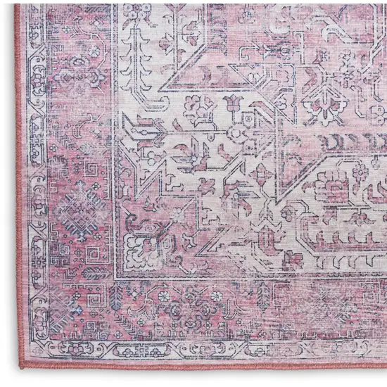 10' Pink Floral Distressed Runner Rug Photo 4