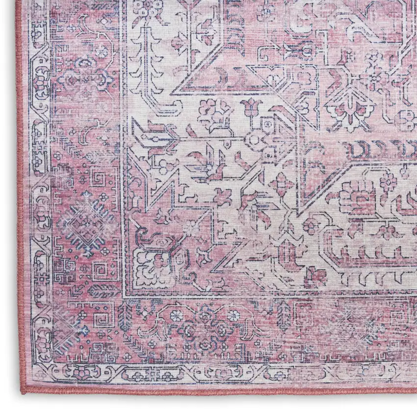 10' Pink Floral Distressed Runner Rug Photo 4