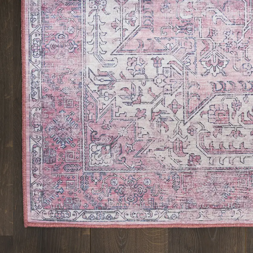 10' Pink Floral Distressed Runner Rug Photo 9