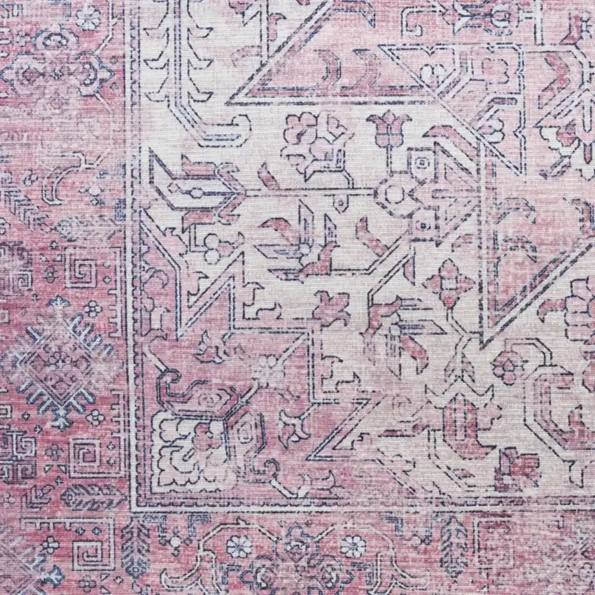 10' Pink Floral Distressed Runner Rug Photo 2