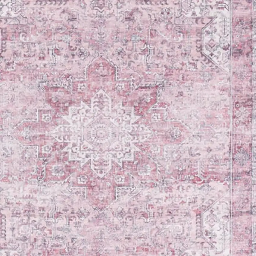 10' Pink Floral Distressed Runner Rug Photo 3