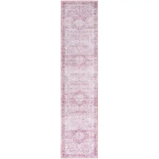 10' Pink Floral Distressed Runner Rug Photo 7