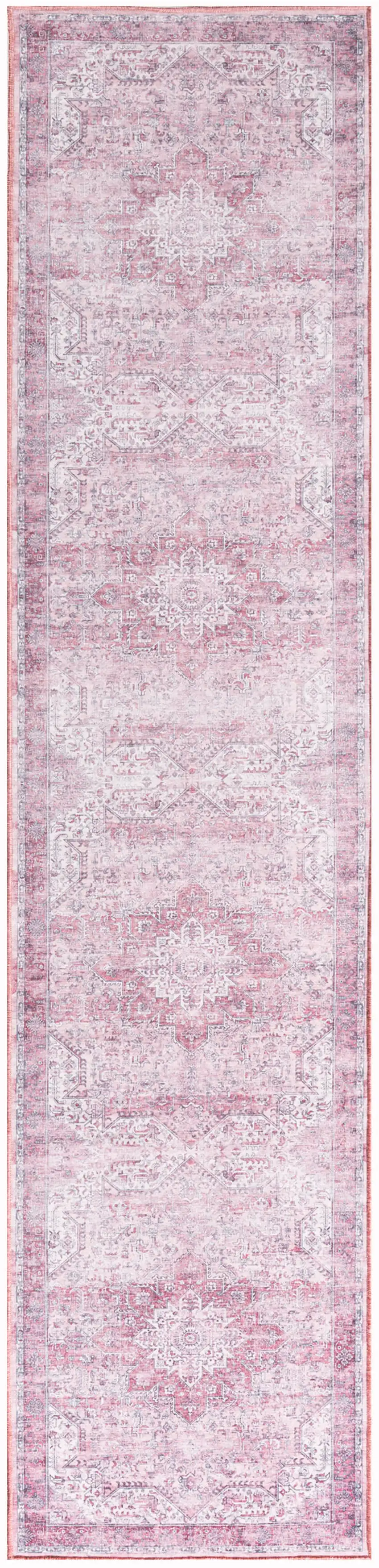 10' Pink Floral Distressed Runner Rug Photo 7