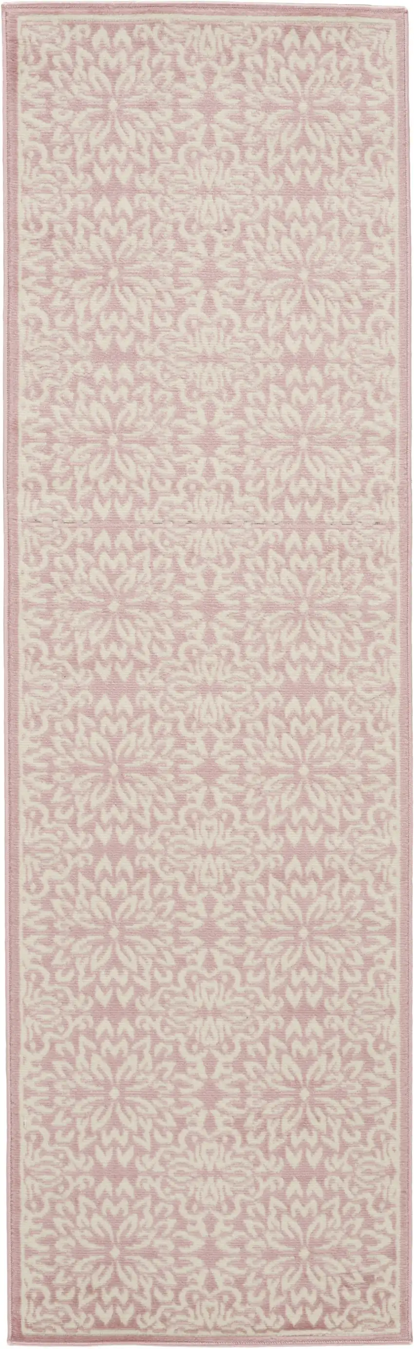 7' Pink Floral Power Loom Runner Rug Photo 2