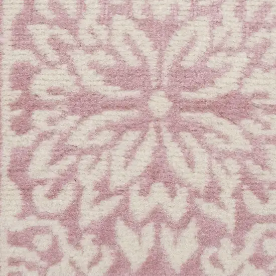 7' Pink Floral Power Loom Runner Rug Photo 4
