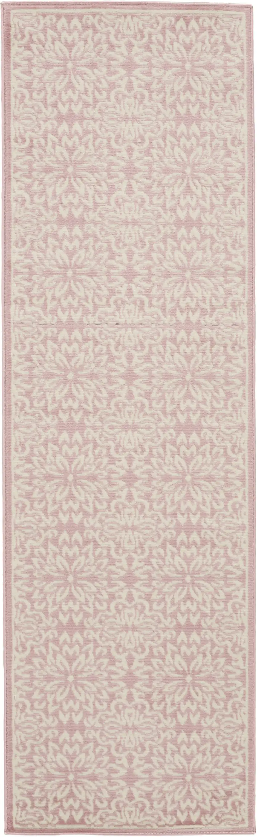 7' Pink Floral Power Loom Runner Rug Photo 4