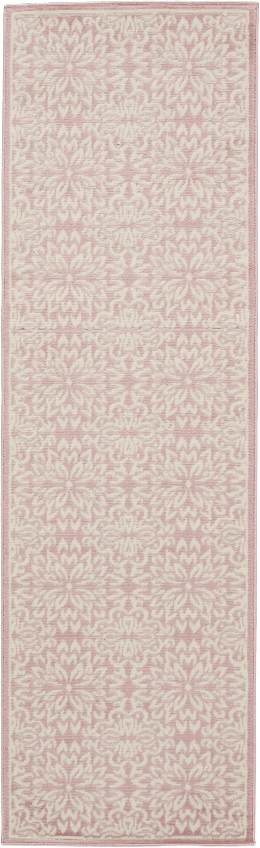 7' Pink Floral Power Loom Runner Rug Photo 3