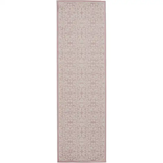 7' Pink Floral Power Loom Runner Rug Photo 1