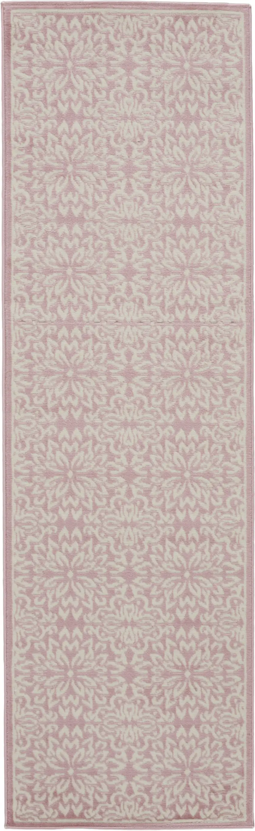 7' Pink Floral Power Loom Runner Rug Photo 1