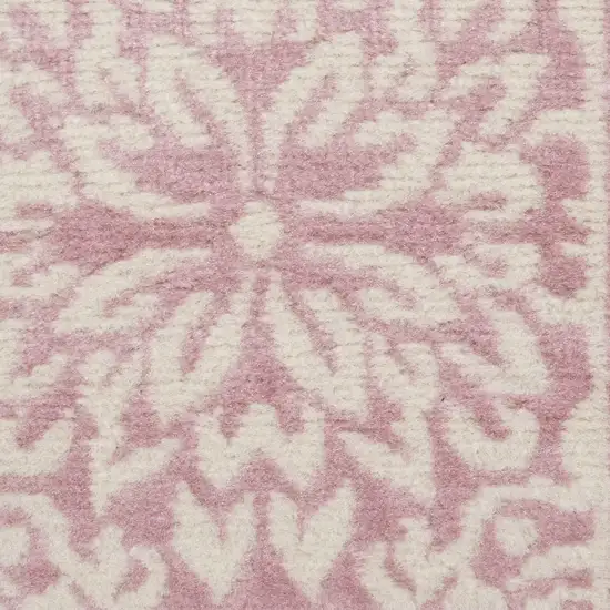 7' Pink Floral Power Loom Runner Rug Photo 3
