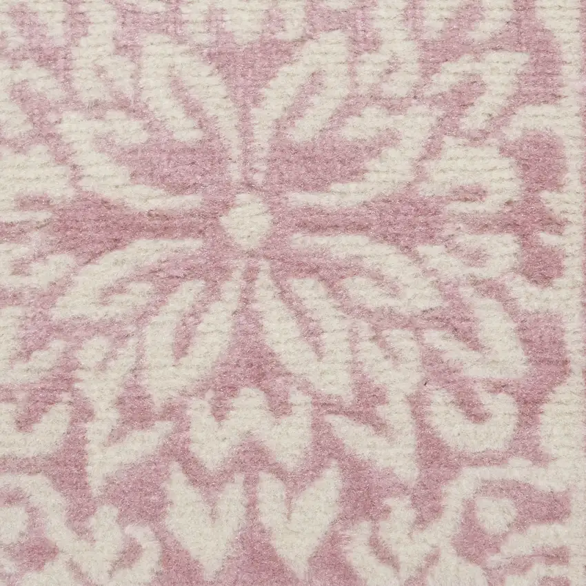 7' Pink Floral Power Loom Runner Rug Photo 3