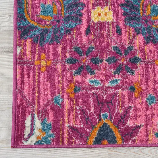 10' Pink Floral Power Loom Runner Rug Photo 9