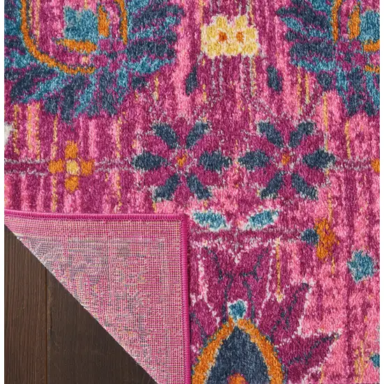 10' Pink Floral Power Loom Runner Rug Photo 8