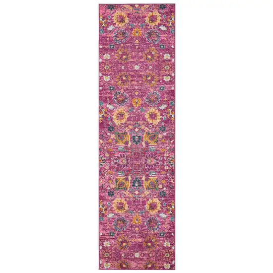 10' Pink Floral Power Loom Runner Rug Photo 2