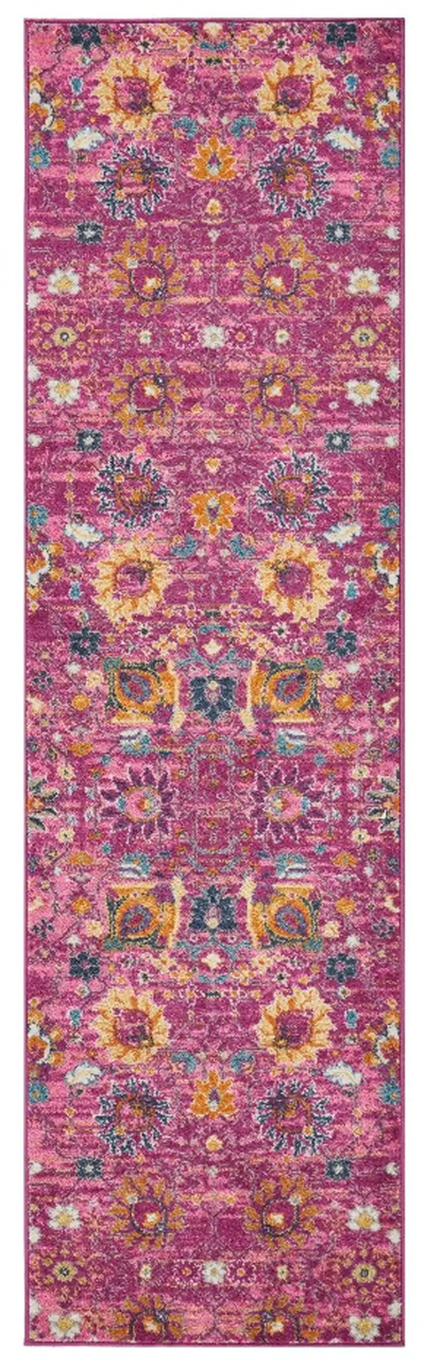 10' Pink Floral Power Loom Runner Rug Photo 2